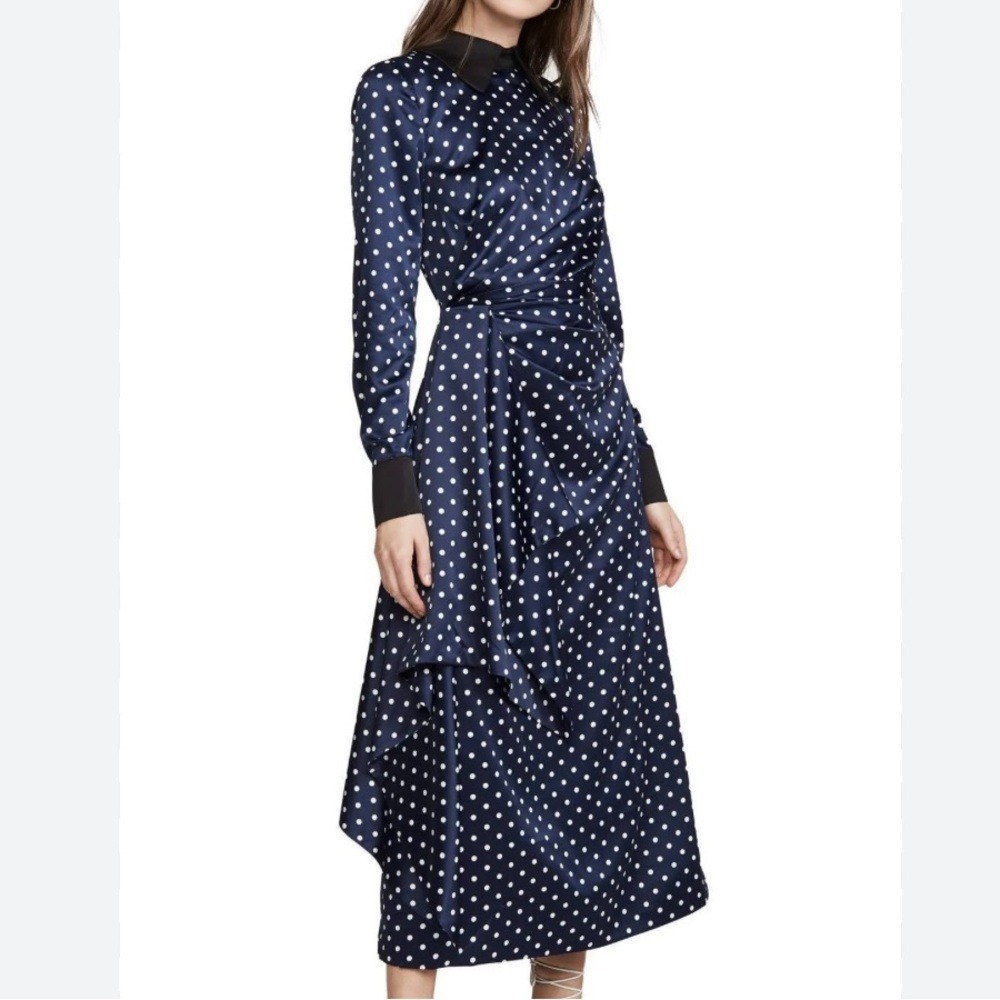 KEEPSAKE. NWOT. Foolish Long Sleeve, Midi Dress in Navy/Porcelain in Pol…
